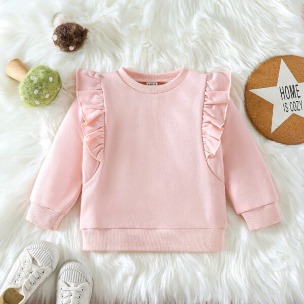 3-24M Baby Girls Pink Ruffled Round Neck Pullover Wholesale Baby Clothing V38700515488004