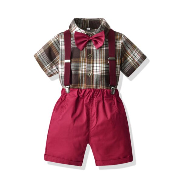 12M-6Y Toddler Boys Suit Sets Plaid Shirts & Suspender Shorts Wholesale Boys Clothing V3823031600218