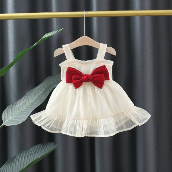 9M-3Y Baby Girls Bow Decoration Twilight Gauze Solid Color Sundress Wholesale Baby Clothes V38700877181052