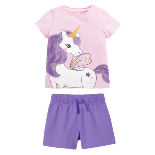 18M-7Y Toddler Girls Unicorn Print T-Shirts & Shorts Wholesale Girls Fashion Clothes V3823031600038
