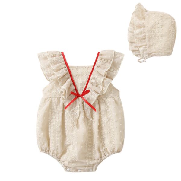 3-24M Baby Girls Lace Ruffle Trim Bodysuit & Hats Wholesale Baby Clothing V3823010600017