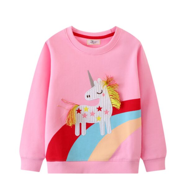 18M-7Y Toddler Girls Unicorn Rainbow Long Sleeve Pullover Wholesale Girls Clothes V38691251457359