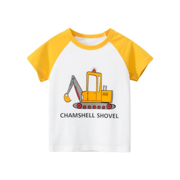 18M-7Y Colorblock Shovel Car Cartton T-Shirt Wholesale Kids Boutique Clothing