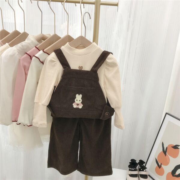 9M-6Y Toddler Girl Sets Solid Color Long-Sleeved Top And Cartoon Rabbit Print Suspenders Vest And Pants Wholesale Little Girl Clothing V5923031500130