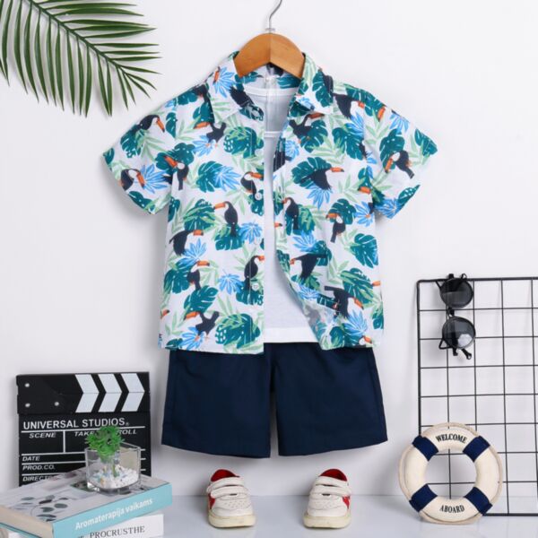 12M-6Y Toddler Boys Tropical Print Shirt Shorts Beach Two Piece Set Wholesale Boys Clothing V3824050500099
