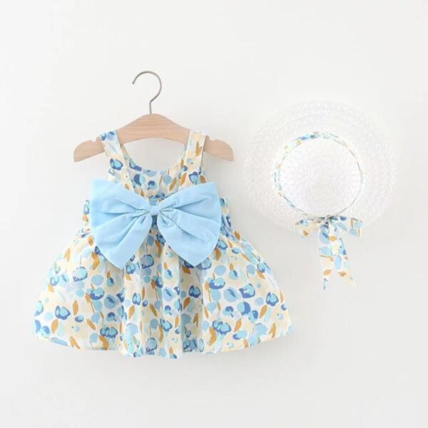 6-24M Baby Girl Full Floral Large Bow Suspender A-Line Dress And Hat Wholesale Baby Clothes Suppliers V5923031500174