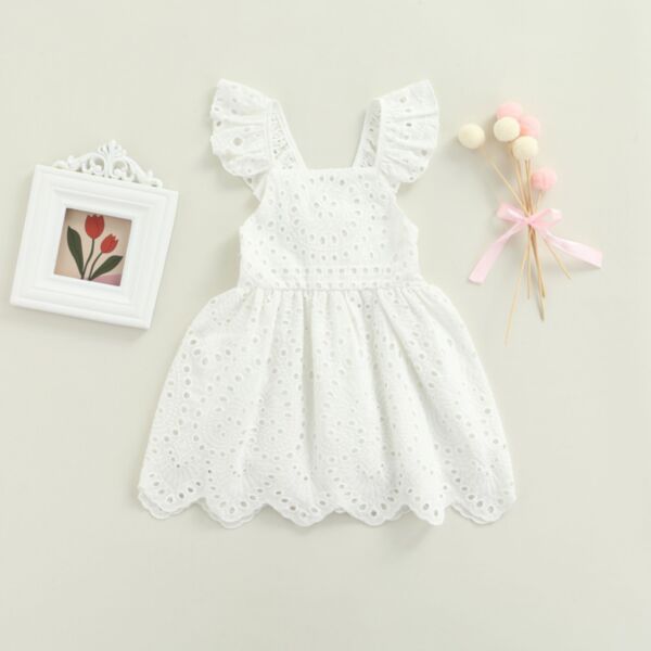 12M-5Y Solid Color Flying Sleeve Wave Pleated Dress Wholesale Kids Boutique Clothing