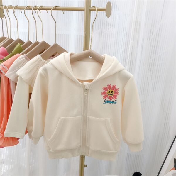 18M-6Y Flower Zipper Long Sleeve Coat With Pocket Wholesale Kids Boutique Clothing