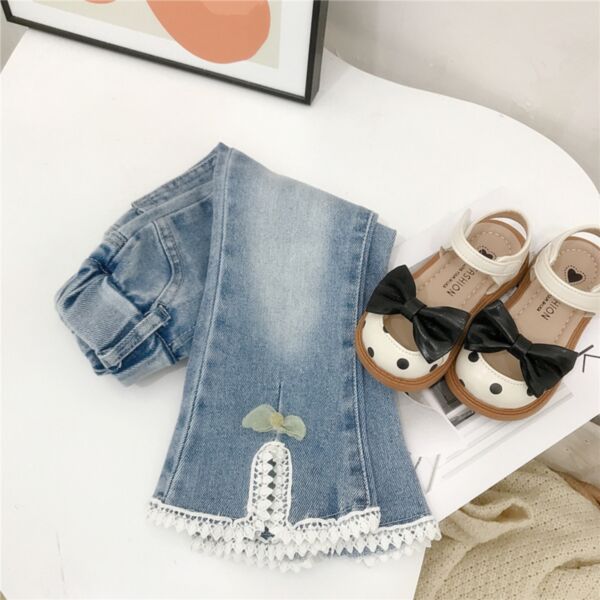 9M-6Y Light Blue Denim Lace Jeans Wholesale Kids Boutique Clothing