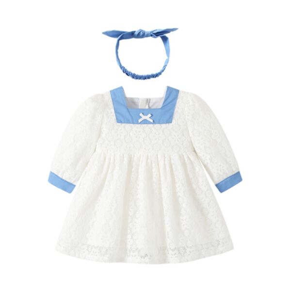 9M-4Y Toddler Girls Square Neck Lace Panel Dress & Headband Wholesale Little Girl Clothing V3823010600013