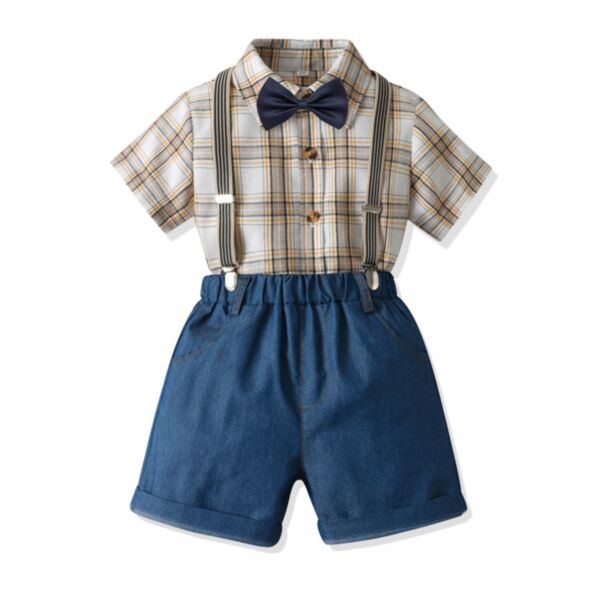 18M-7Y Toddler Boys Plaid Shirts Suspender Shorts Set Wholesale Boys Clothing V3824050500105