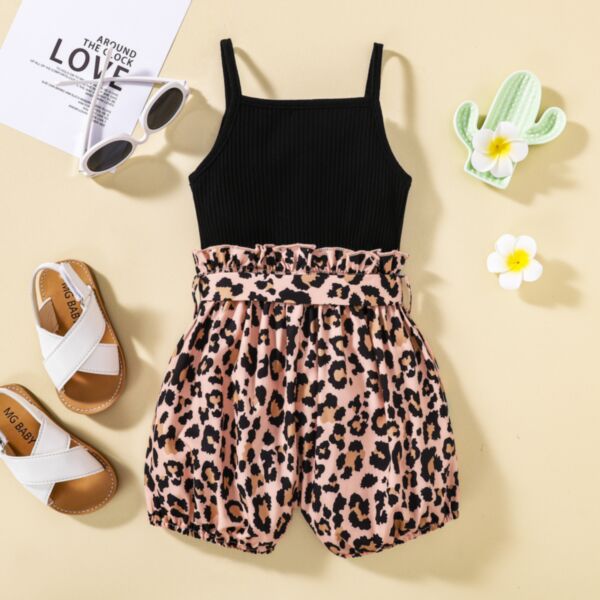 18M-6Y Toddler Girl Suspender Ribbed Patchwork Leopard Print Jumpsuit Fashion Girl Wholesale V5923032300224