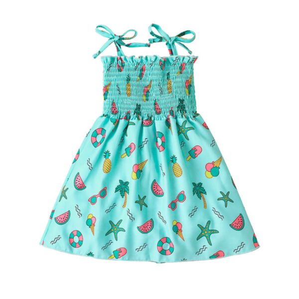 18M-6Y Toddler Girl Fruit & Floral Print Suspender Bustier Dress Cute Toddler Girl Clothes Wholesale V5923032300183