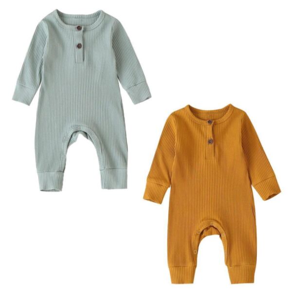 3-18M Button Knitwear Long Sleeve Solid Color Jumpsuit Baby Wholesale Clothing