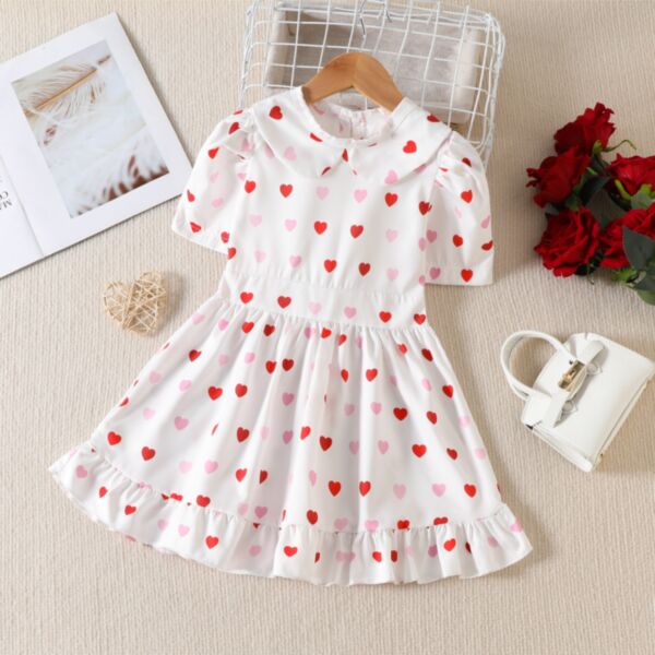 12M-5Y Toddler Girls Valentine's Day Heart Print Short Sleeve Dress Wholesale Girls Clothes V3823010400005