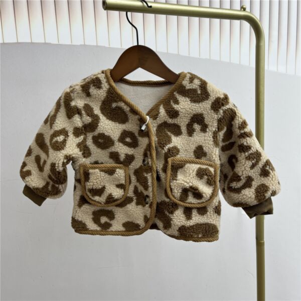 9M-6Y Leopard Print Fleece Button Coat Jacekt Wholesale Kids Boutique Clothing AliceV446552109340