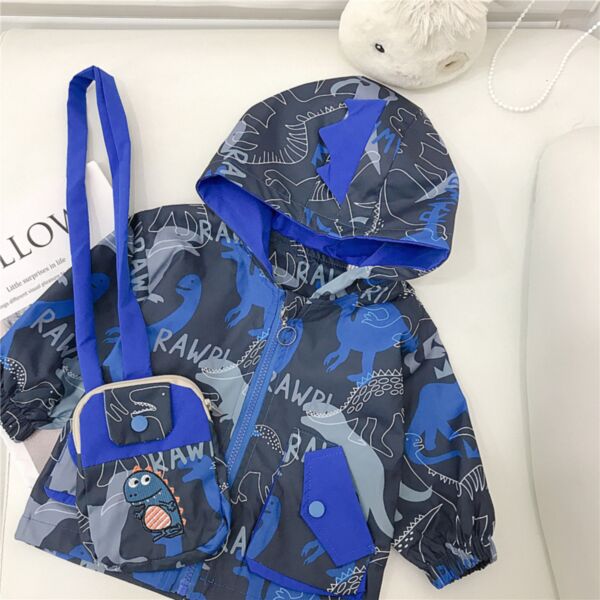 9M-5Y Toddler Boy Long-Sleeved Dinosaur Print Zipper Hooded Jacket And Bag Wholesale Toddler Boy Clothes V59702908350748