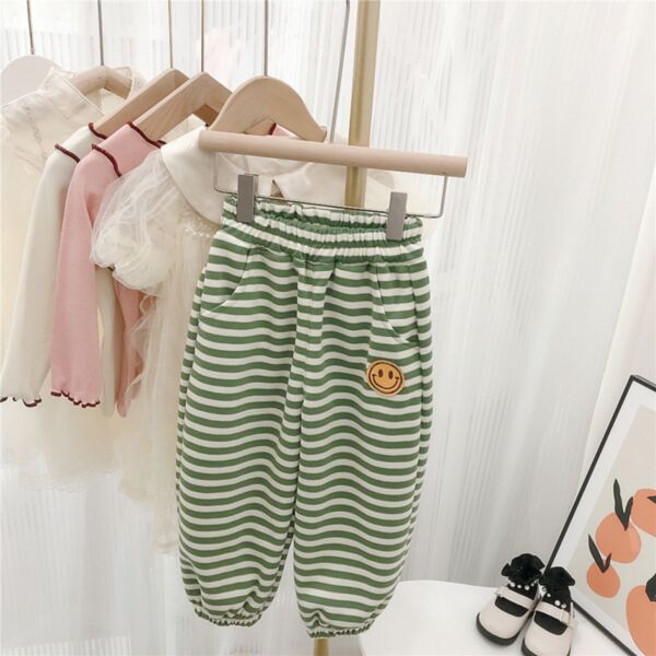 18M-6Y Toddler Girl Cartoon Smiley Face Printed Striped Pants Fashion Girl Wholesale V592302280000120