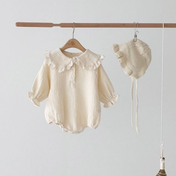 0-18M Knitwear Lotus Sleeve Wide Collar Romper Baby Wholesale Clothing