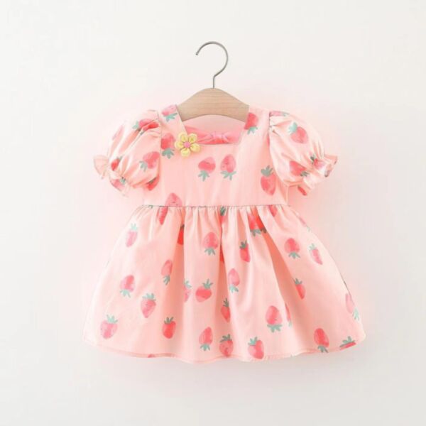 6-24M Baby Girl Short-Sleeved Strawberry Print Princess Dress Wholesale Baby Clothing V5923031500177