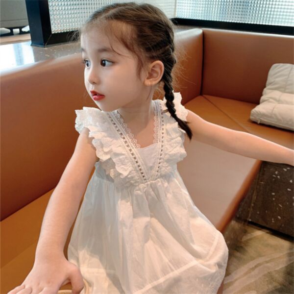 18M-6Y Flying Sleeve White Long Dress Wholesale Kids Boutique Clothing