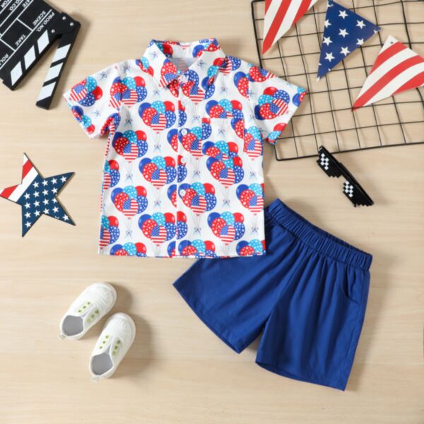 18M-6Y Toddler Boys Independence Day Print Short Sleeve Shirt & Shorts Wholesale Boys Clothes V3823032300307
