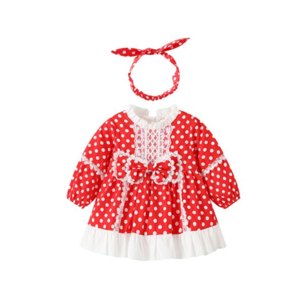 9M-4Y Toddler Girls Polka Dots Lace Trim Dress And Headband Wholesale Girls Clothes V3823010600012