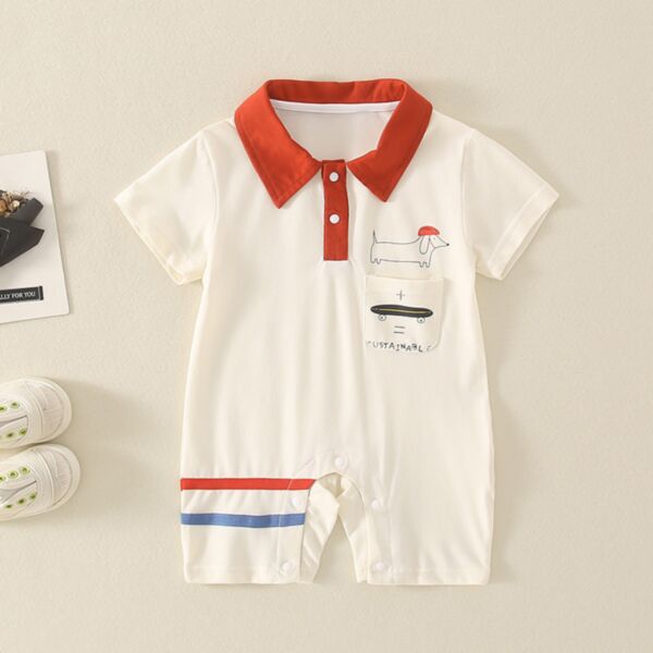 0-18M Striped Button Short Sleeve Pocket Jumpsuit Baby Wholesale Clothing