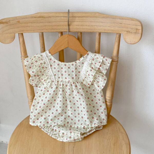 3-24M Baby Girl Sets Floral Print Ruffle Sleeveless Top And Shorts Wholesale Baby Clothes Suppliers V5923031600190