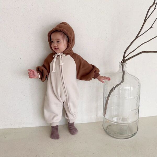 0-12M Baby Girl & Boy Long Sleeve Color Blocking Zipper Hooded Jumpsuit wholesale baby clothes suppliers V5923022300001