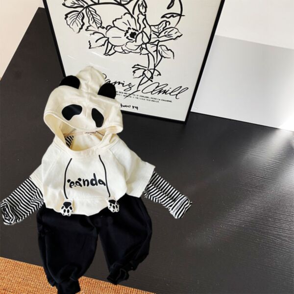 18M-6Y Striped Long Sleeve Panda Hoodie With Hat And Pants Set Wholesale Kids Boutique Clothing
