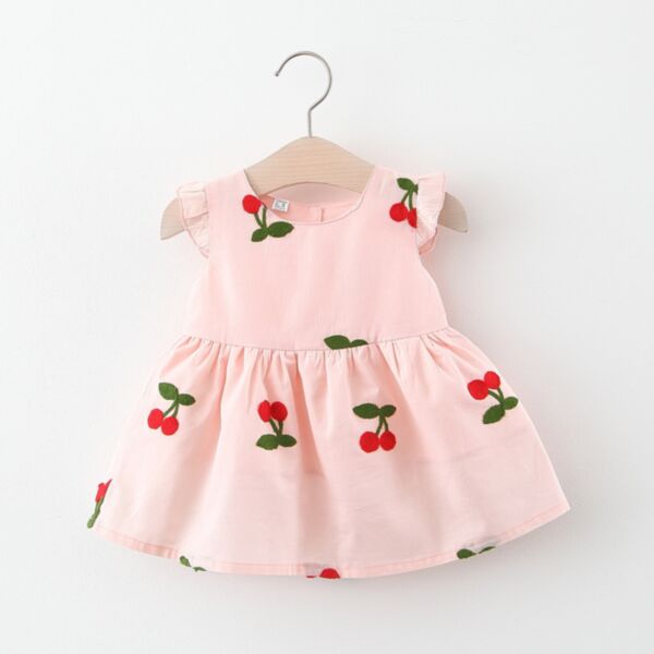 6-24M Baby Girls Cherry Embroidery Flying Sleeve Dress Wholesale Baby Clothing V38700599211500