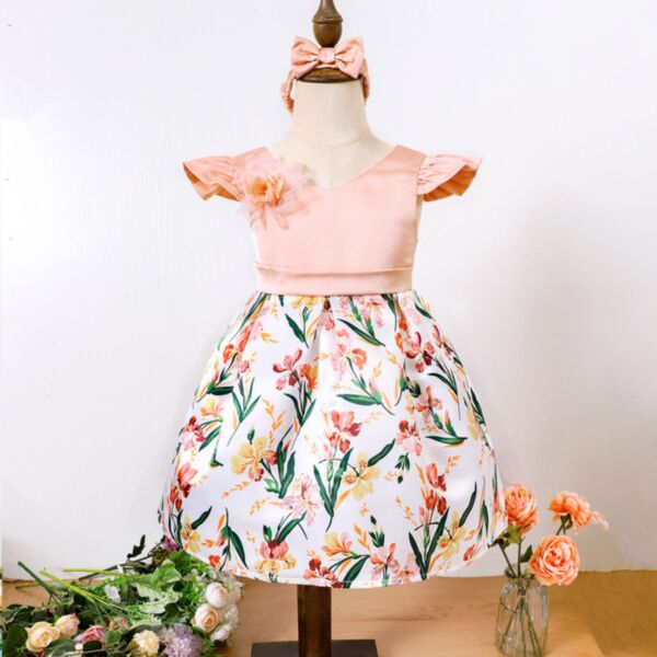 18M-6Y Flying Sleeve Flower Dress Wholesale Kids Boutique Clothing