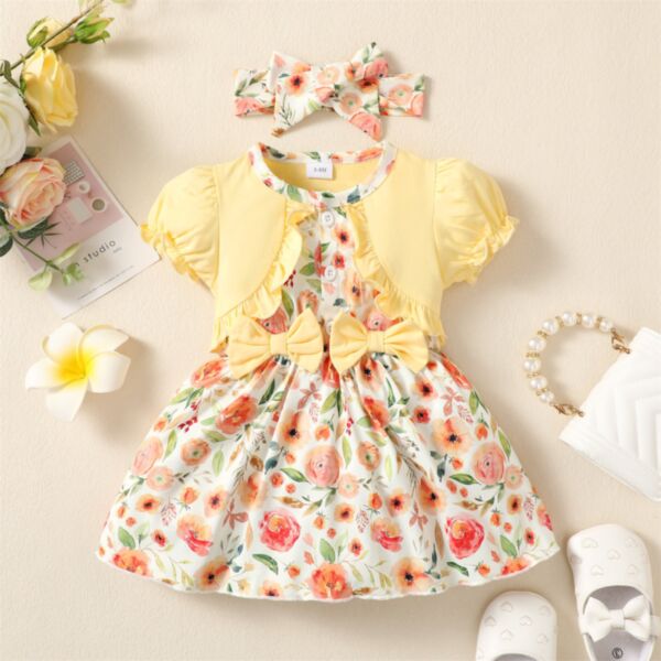 3-24M Lotus Short Sleeve Flower Dress Baby Wholesale Clothing