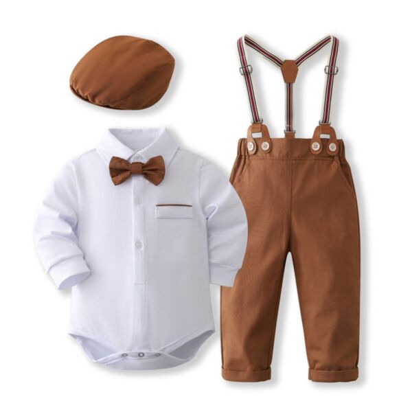 0-24M Baby Boy Suit Sets Long-Sleeved Single-Breasted Lapel Bow Tie Bodysuit And Suspenders And Hat Wholesale Baby Clothes Suppliers V5923032000091