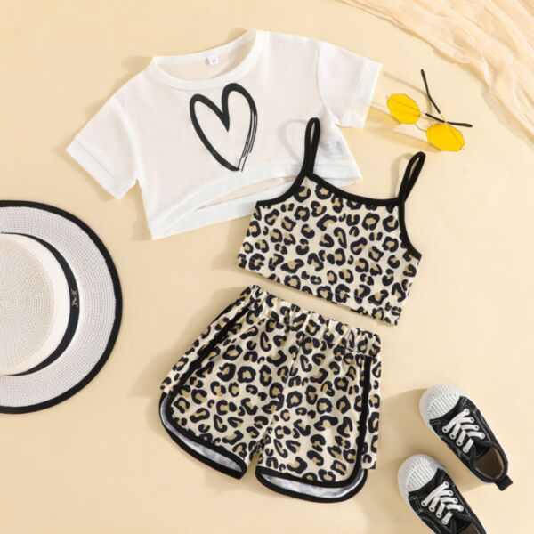 2-8Y Kids Girls 3pcs Cropped Tops & Cami Tops & Leopard Print Shorts Wholesale Girls Clothes V3824022900105