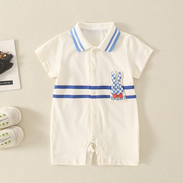 0-12M Bunny Plaid Print Striped Short Sleeve Jumpsuit Baby Wholesale Clothing