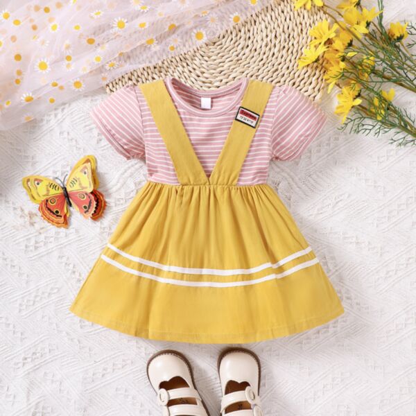 3-18M Striped Short Sleeve Suspender Style Dress Baby Wholesale Clothing