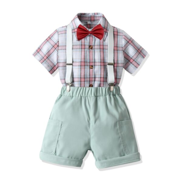 18M-7Y Toddler Boys Short Sleeve Plaid Shirt Suspender Shorts Set Wholesale Boys Clothing V3824050500104