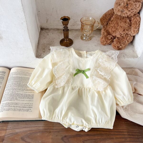3-24M Baby Girls Lace Trim Long Sleeve Bodysuit Baby Wholesale Clothing V3823022100041