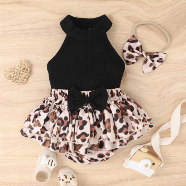 3-18M Sleeveless Black Tops And Flower Bowknot Pleated Dress Romper Baby Wholesale Clothing