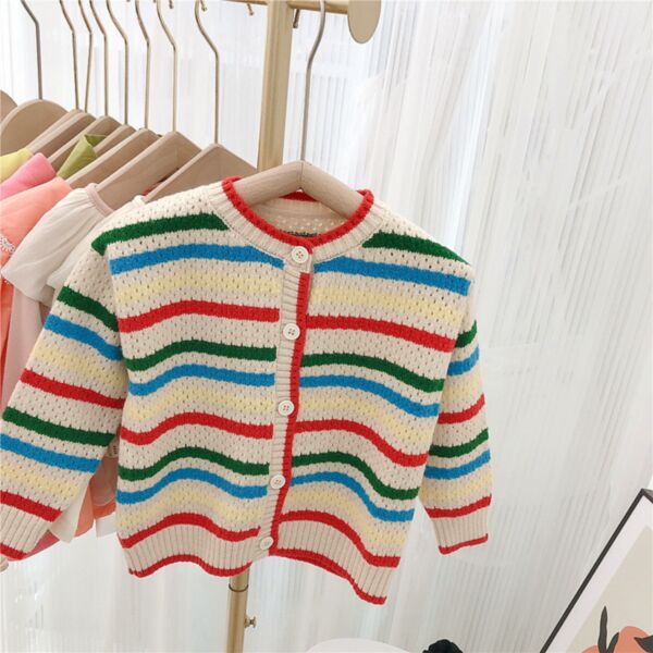 18M-6Y Striped Knitwear Long Sleeve Button Cardigan Wholesale Kids Boutique Clothing
