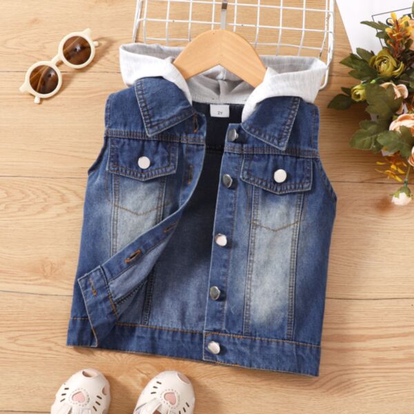 18M-6Y Toddler Boys Single Breasted Hooded Vest Denim Jackets Wholesale Boys Clothing V3823031500046