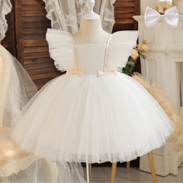 9M-4Y Solid Color Flying Sleeve Mesh Princesses Dress Wholesale Kids Boutique Clothing