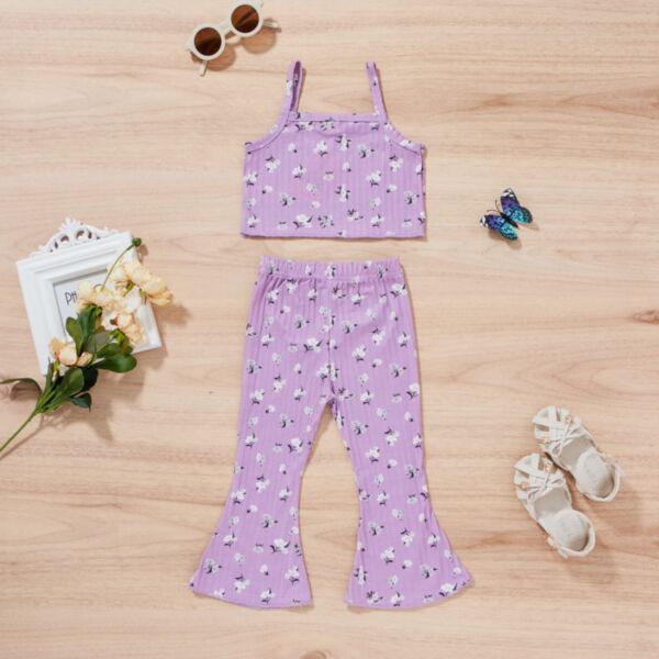 2-7Y Toddler Girls Sets Floral Cami Tops & Flared Pants Wholesale Girls Fashion Clothes V3823031100041
