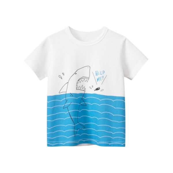 18M-7Y Toddler Boy Cartoon Shark Sea Wave Print Short-Sleeved Tops Wholesale Boys Boutique Clothing V5923041300048