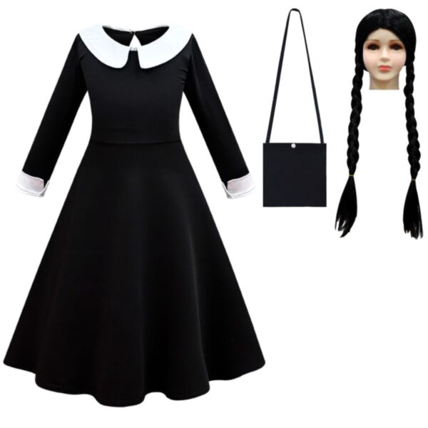 3-12Y Big Kids Girls Black Cosplay Lapel Long Sleeve Dress Kids Wholesale Clothing V3823030100034