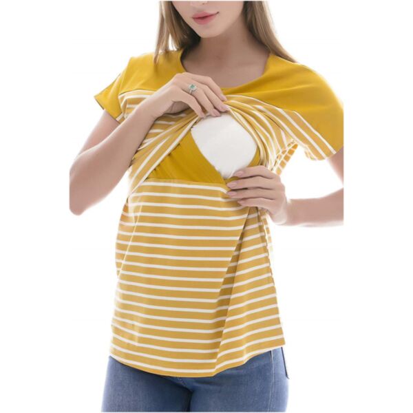 Wholesale Maternity And Nursing Clothes Shorts Sleeve Striped Tops V3823030300002
