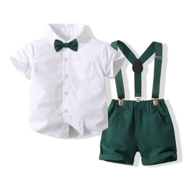 9M-4Y Toddler Boy Suit Sets Solid Color Short-Sleeved Single-Breasted Lapel Top And Suspender Shorts Wholesale Boy Boutique Clothes V5923032000097