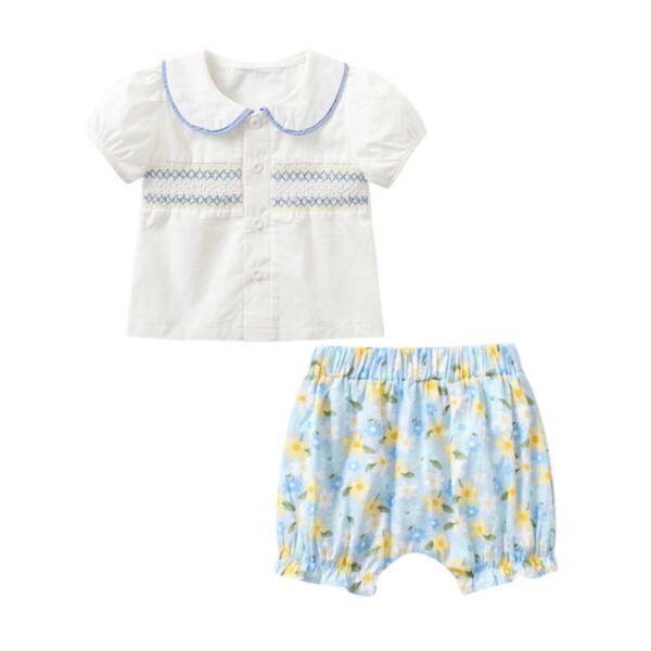 9M-4Y Toddler Girls Sets Doll Collar Blouse & Floral Shorts Wholesale Baby Clothing V3823010600005